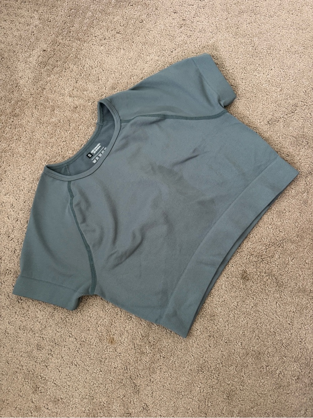 SHEIN Fleece Short Sleeve Ribbed Crop Top - Slate Teal